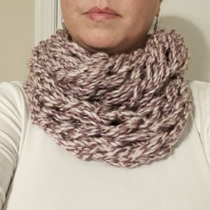 Handmade purple/white infinity scarf - chunky yarn